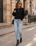 Belisa Women's Cropped Knit Sweater – Crewneck, Full-Length Sleeves & Ribbed Detailing