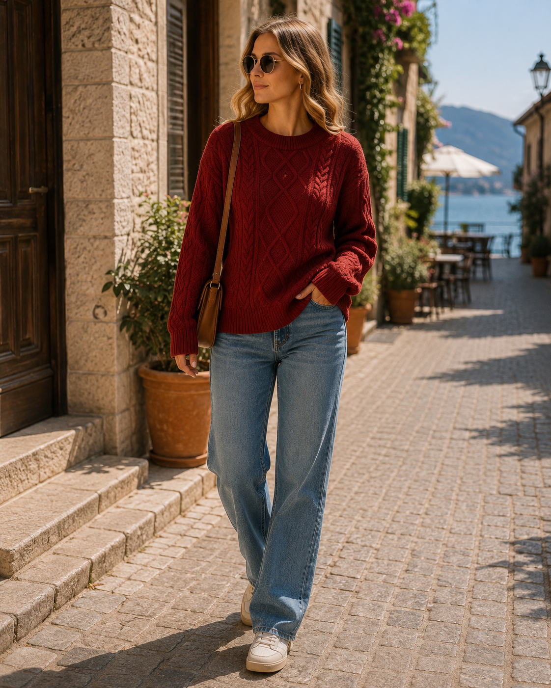 Liora Women's Knit Sweater – Round Neckline, Ribbed Detailing & Oversized Vintage Fit
