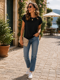 Riven Women's Round Neckline Top – Extended Short-Sleeve Design, Easy Fit & Smooth Fabric