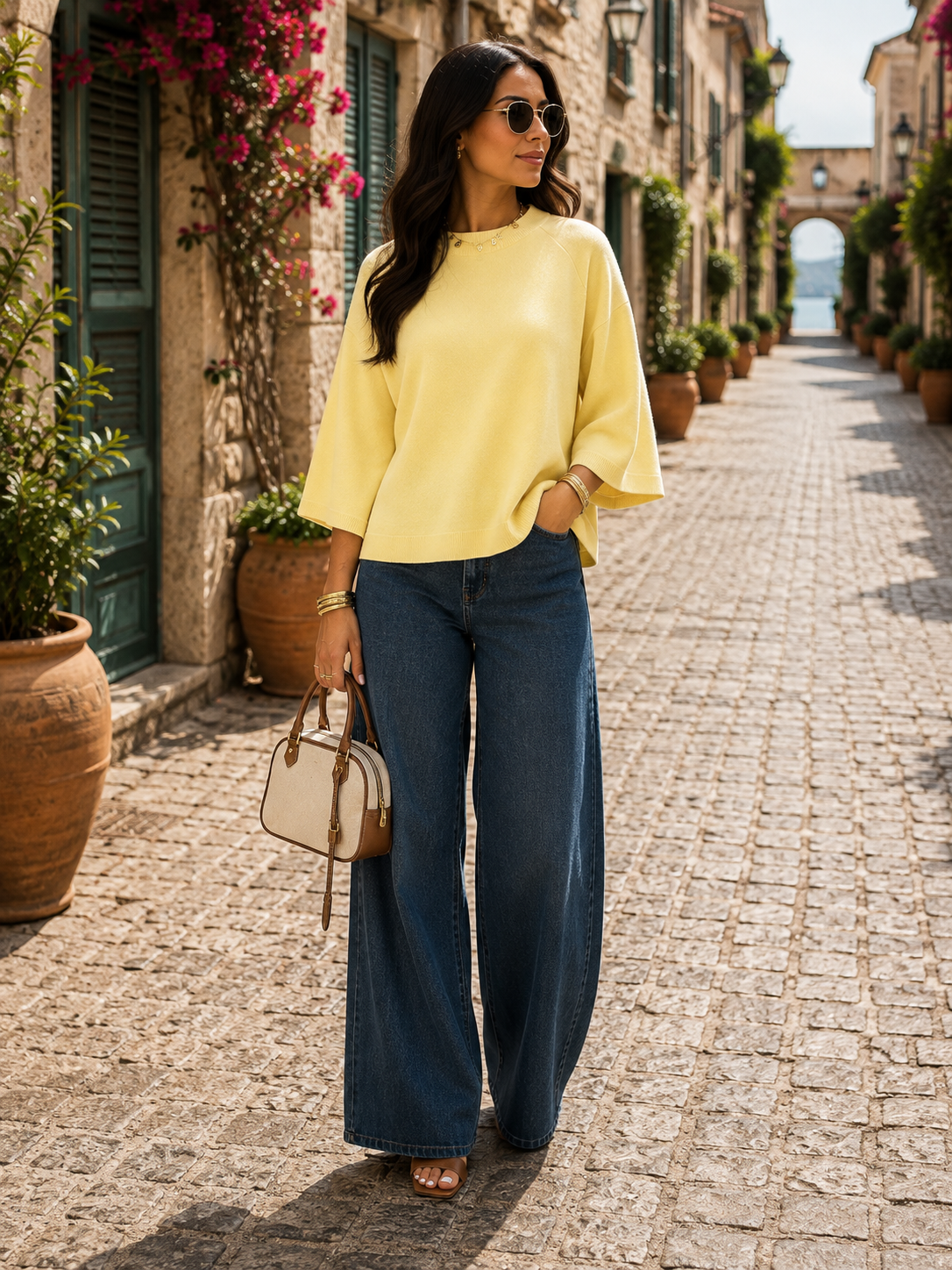 Xiomara Women's Knitted Top – Half Sleeves, Round Neckline & Easy Fit