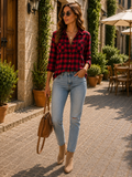 Zaria Women's Plaid Shirt – Roomy Fit, Wooden Buttons & Front Chest Pockets