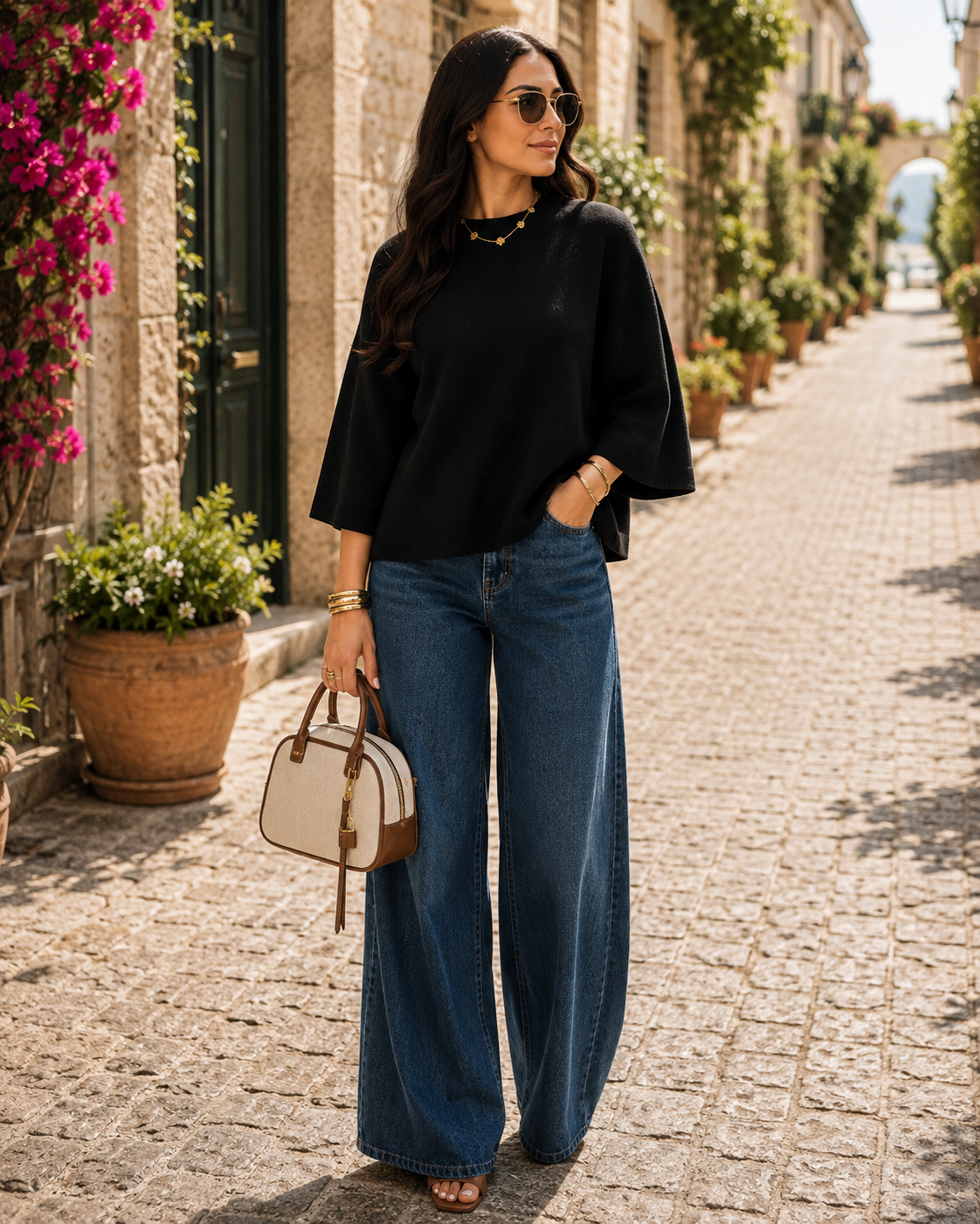 Xiomara Women's Knitted Top – Half Sleeves, Round Neckline & Easy Fit