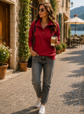Mireille Women's Henley Sweatshirt – V-Neckline, Ribbed Texture & Easy Fit