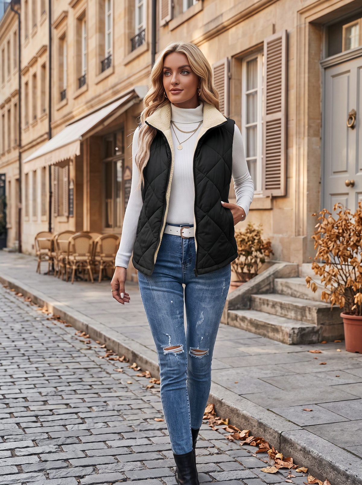 Merrick Women's Quilted Puffer Vest – Mandarin Collar, Zip-Up Front & Handy Pockets