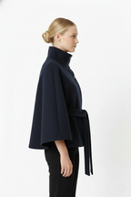 Adalina Women's Wool Coat – Chic Mandarin Collar with Detachable Belt & Easy-Going Fit