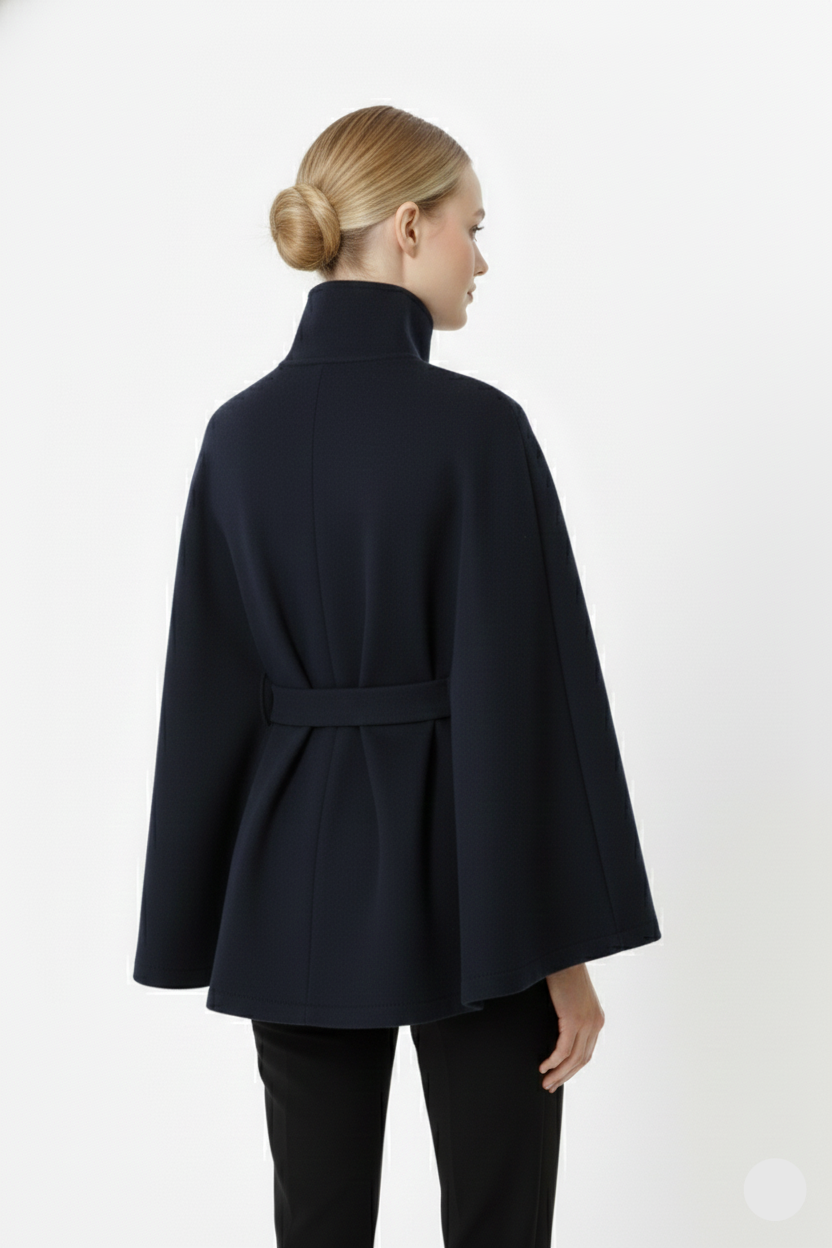Adalina Women's Wool Coat – Chic Mandarin Collar with Detachable Belt & Easy-Going Fit