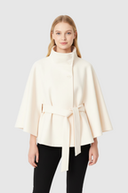 Adalina Women's Wool Coat – Chic Mandarin Collar with Detachable Belt & Easy-Going Fit