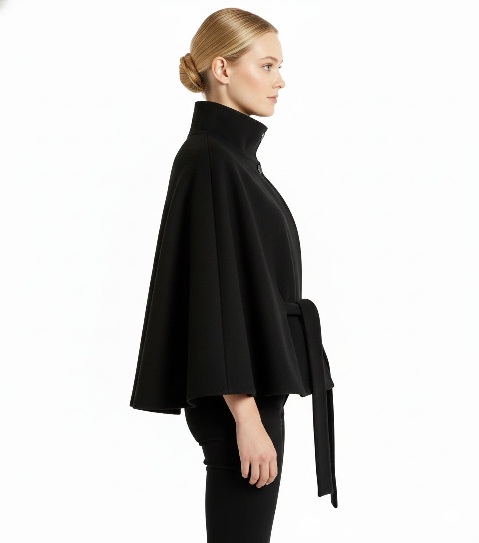 Adalina Women's Wool Coat – Chic Mandarin Collar with Detachable Belt & Easy-Going Fit