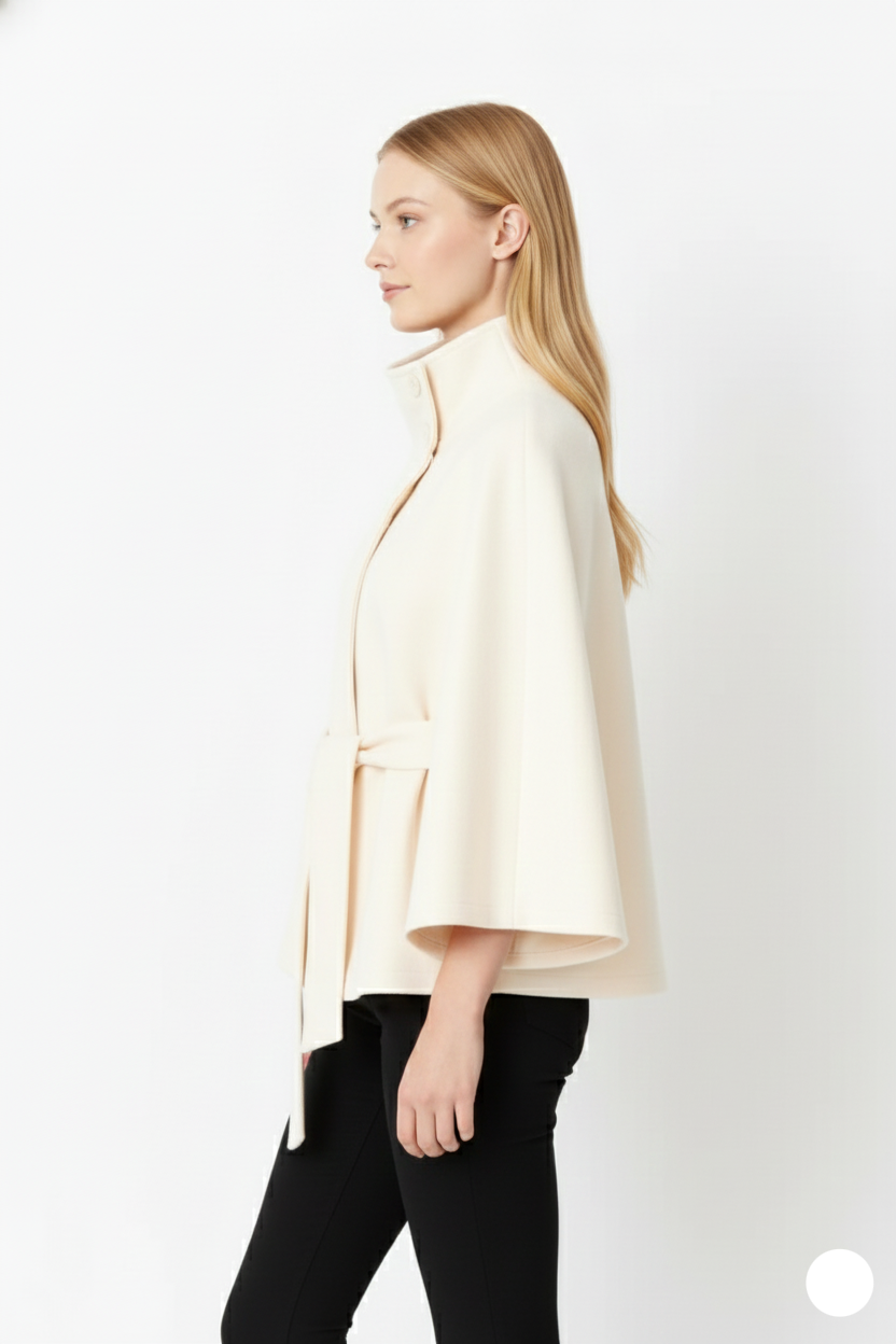 Adalina Women's Wool Coat – Chic Mandarin Collar with Detachable Belt & Easy-Going Fit
