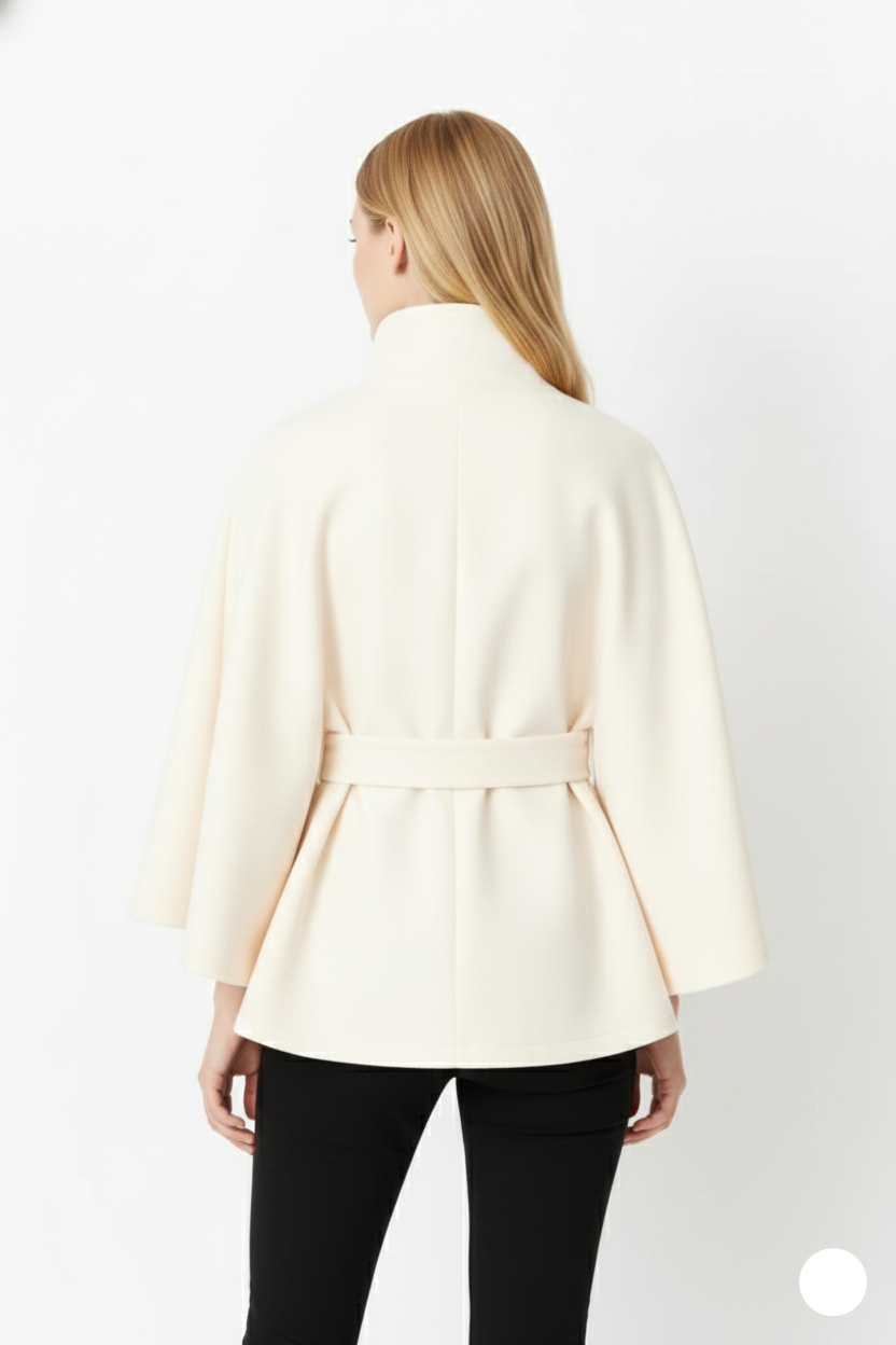 Adalina Women's Wool Coat – Chic Mandarin Collar with Detachable Belt & Easy-Going Fit