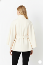 Adalina Women's Wool Coat – Chic Mandarin Collar with Detachable Belt & Easy-Going Fit