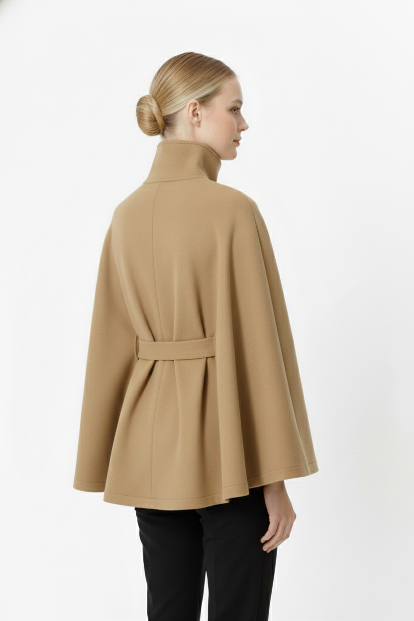 Adalina Women's Wool Coat – Chic Mandarin Collar with Detachable Belt & Easy-Going Fit