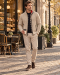 Gian Men's Plaid-Lined Knitted Cardigan - Full Zip, Stand Collar and Slant Pockets