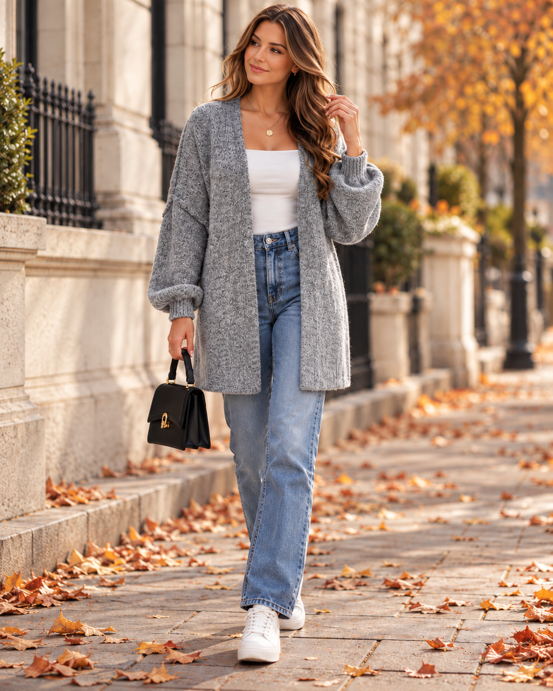 Wynona Women's Long Oversized Open-Front Cardigan showcasing Dropped Shoulders and Cuffs