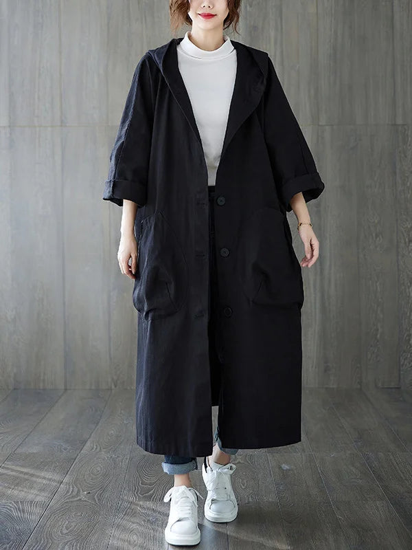 Bastien Women's Trench Coat – Long With Hood Coat with an Sophisticated Fit for Rainy Days