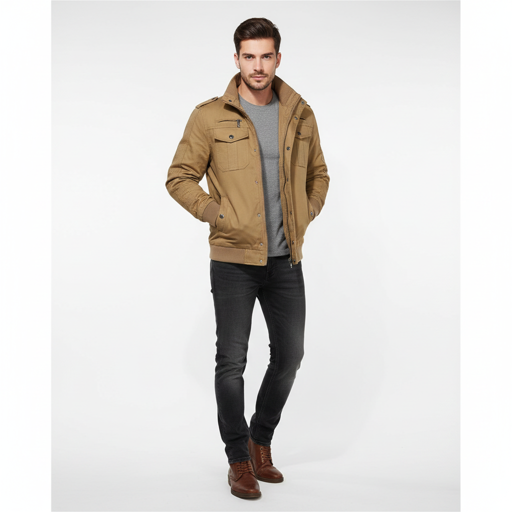 Pruitt Bomber Jacket for Men – Cozy Pilot-Style Jacket with Fleece Lining & Mandarin Collar