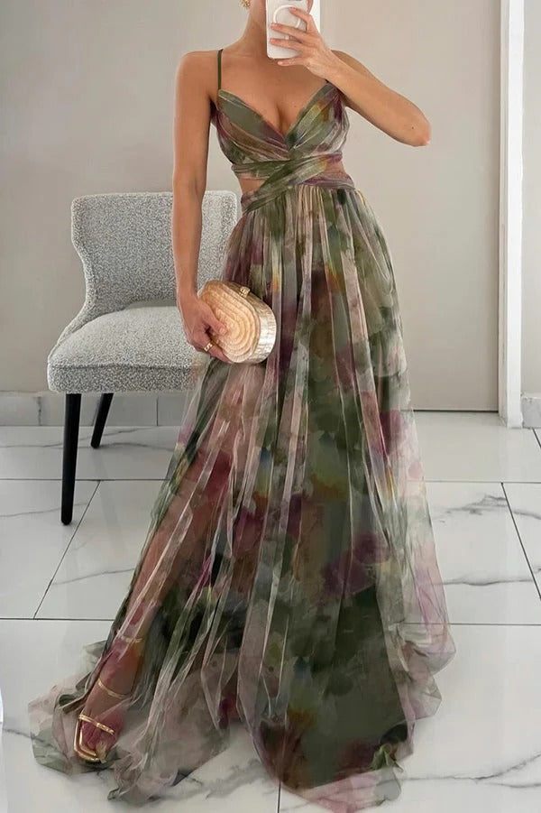Belisa Women's Long Dress – Floral Summer Dress with Adjustable Closure & Flowing Silhouette