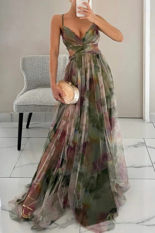 Belisa Women's Long Dress – Floral Summer Dress with Adjustable Closure & Flowing Silhouette