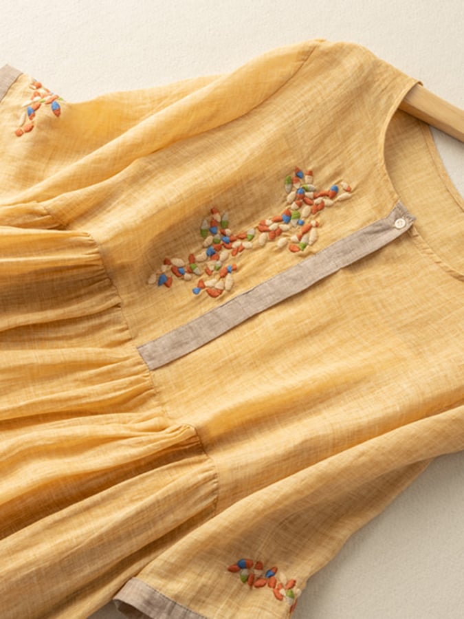 Talise Women's Dress – Embroidered Cotton-Linen Dress with Ethnic-Inspired Design and Comfortable Fit