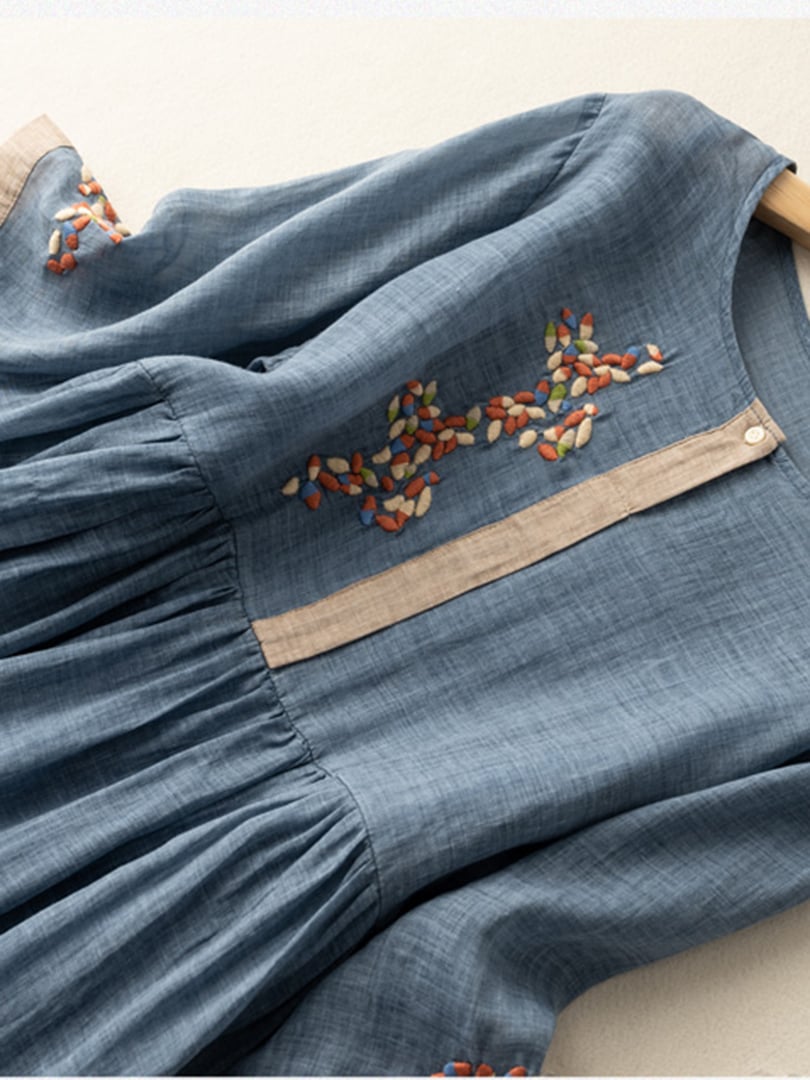 Talise Women's Dress – Embroidered Cotton-Linen Dress with Ethnic-Inspired Design and Comfortable Fit