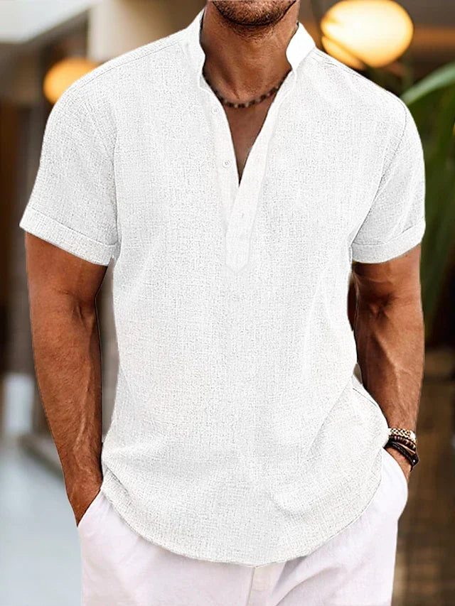 Gideon Men's Linen Shirt – Breathable Summer Shirt with Henley Collar & Short-Sleeve Design