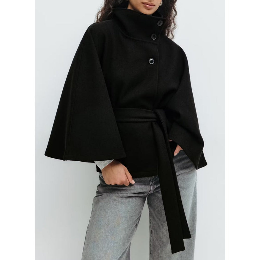 Ines Women's Cape Coat – High Collar & Adjustable Belt for Refined Winter Warmth