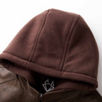 Bellamy Men's Leather Jacket – Retro Biker Style with Hood & Zip Closure