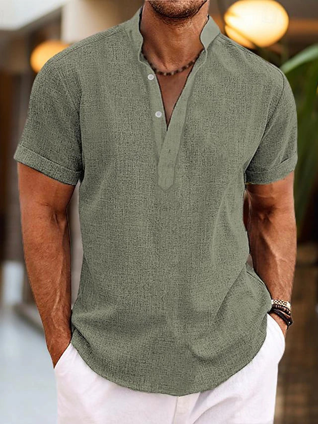 Gideon Men's Linen Shirt – Breathable Summer Shirt with Henley Collar & Short-Sleeve Design