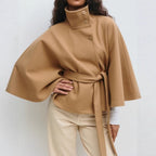 Ines Women's Cape Coat – High Collar & Adjustable Belt for Refined Winter Warmth