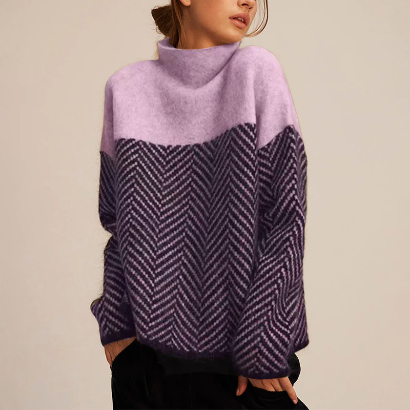 Quinby Women's Turtleneck Sweater – Insulating Cashmere Knit with a Comfortable Fit and On-Trend Chevron Pattern