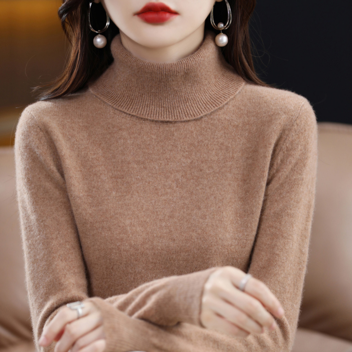 Undine Cashmere Turtleneck Sweater for Women – Premium Plush Knit for Warmth and Light Comfort