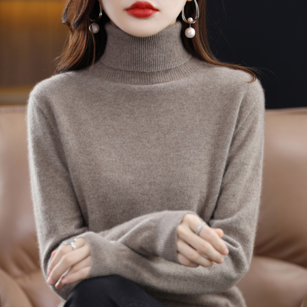 Undine Cashmere Turtleneck Sweater for Women – Premium Plush Knit for Warmth and Light Comfort