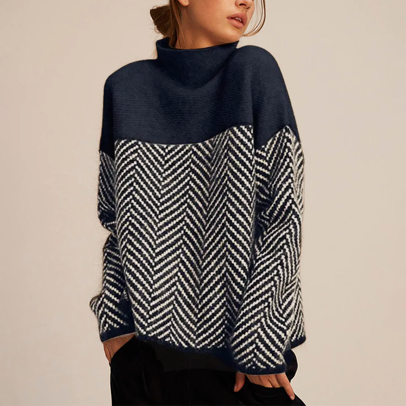 Quinby Women's Turtleneck Sweater – Insulating Cashmere Knit with a Comfortable Fit and On-Trend Chevron Pattern