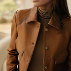 Elowyn Women's Leather Jacket – Refined, Plush & Sophisticated with Distinctive Collar and Handy Pockets
