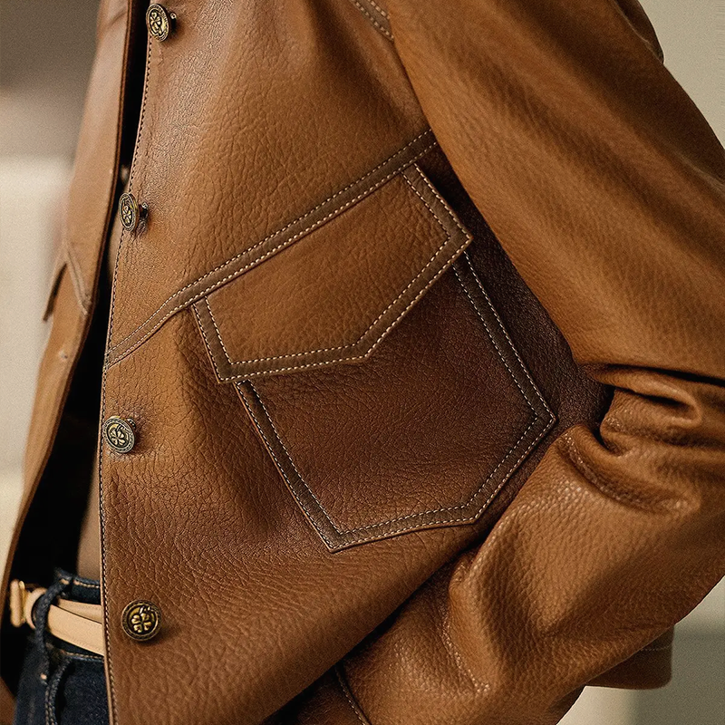 Elowyn Women's Leather Jacket – Refined, Plush & Sophisticated with Distinctive Collar and Handy Pockets