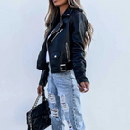 Ivor Women's Leather Jacket – Luxury Leather with Mandarin Collar, Belt & Sophisticated Design