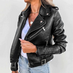 Ivor Women's Leather Jacket – Luxury Leather with Mandarin Collar, Belt & Sophisticated Design