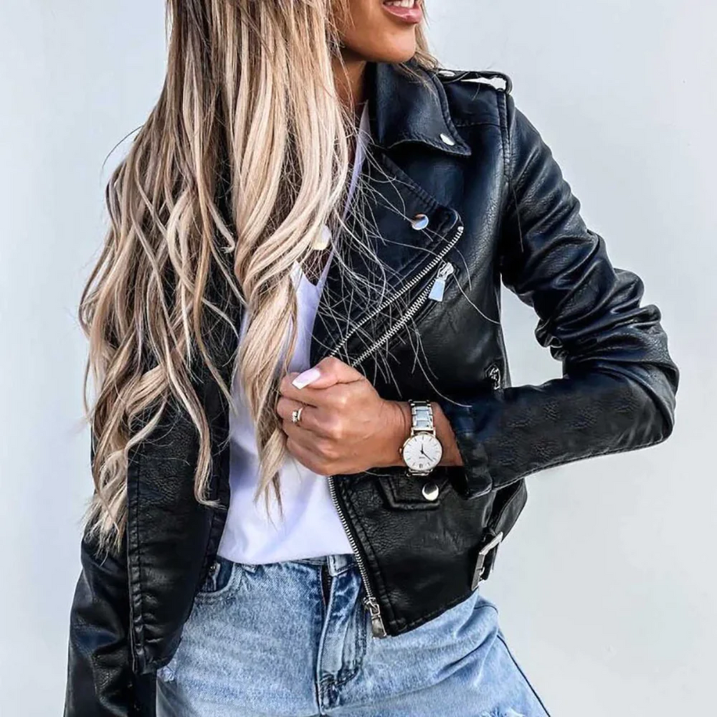 Ivor Women's Leather Jacket – Luxury Leather with Mandarin Collar, Belt & Sophisticated Design