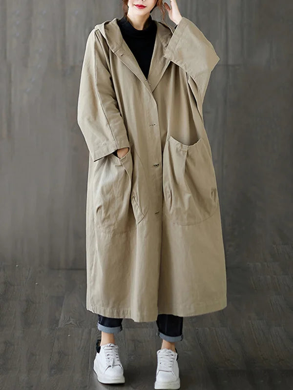 Bastien Women's Trench Coat – Long With Hood Coat with an Sophisticated Fit for Rainy Days