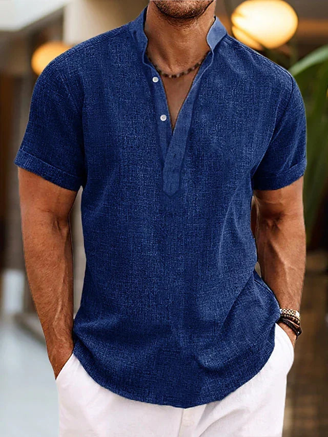 Gideon Men's Linen Shirt – Breathable Summer Shirt with Henley Collar & Short-Sleeve Design