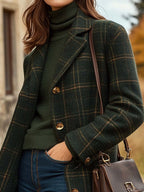 Kaida Women's Wool Coat – Long Sophisticated Plaid Coat with Fitted Cut & Lightweight Warmth