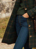 Kaida Women's Wool Coat – Long Sophisticated Plaid Coat with Fitted Cut & Lightweight Warmth