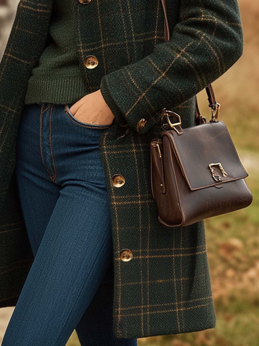 Kaida Women's Wool Coat – Long Sophisticated Plaid Coat with Fitted Cut & Lightweight Warmth