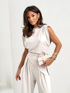 Vela Women's Two-Piece Set – Draped Top and Wide-Leg Pants with an Refined Cut