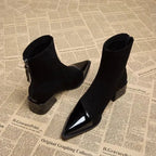 Orianna Ankle Boots for Women – Refined Suede Boots with Patent Accents & Comfy Block Heel