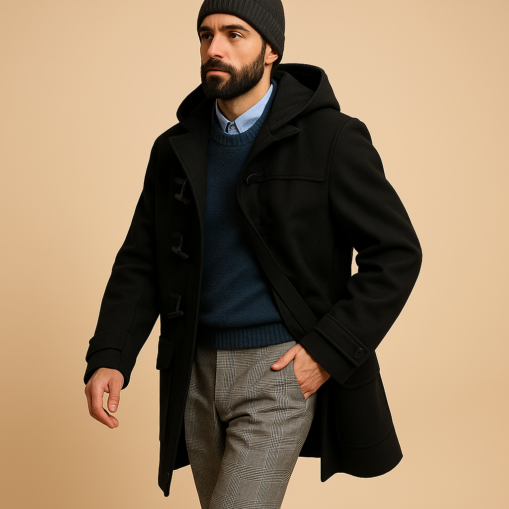 Ophira Men's Long Coat – Sophisticated Extended Cut with Front Closure & Side Slip Pockets