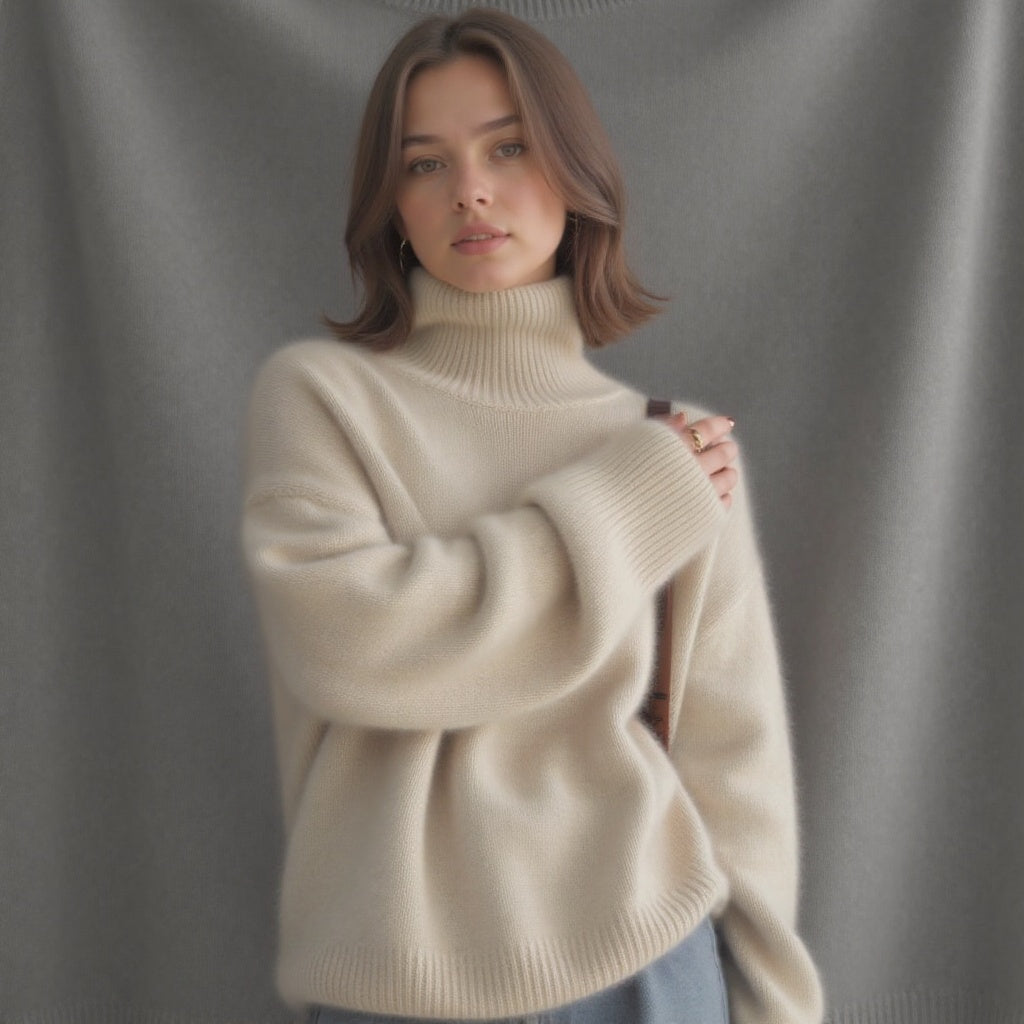 Ulysses Women's Oversized Cashmere Turtleneck Sweater – Gentle, Insulating & Sophisticated