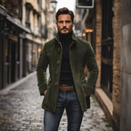 Liora Men's Corduroy Coat – Tailored Fit with Mandarin Collar & Refined Side Slip Pockets