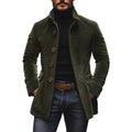 Liora Men's Corduroy Coat – Tailored Fit with Mandarin Collar & Refined Side Slip Pockets