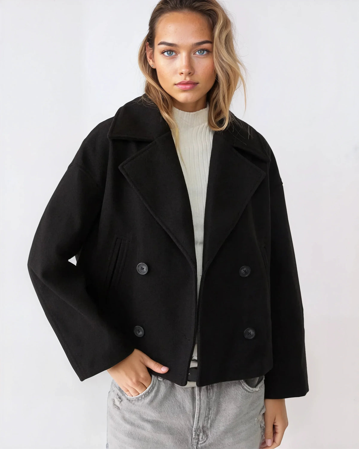 Lachlan Women's Jacket – Short Wrap-Style Wool Coat, Refined & Cozy for Winter
